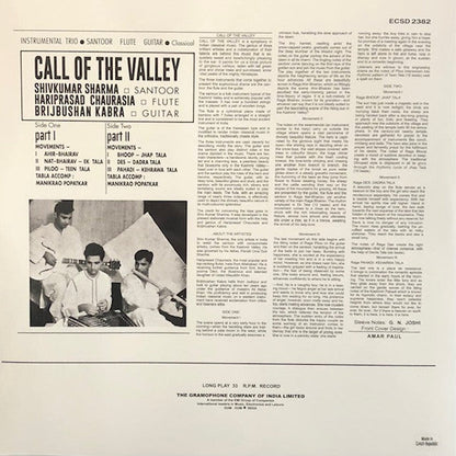 Pandit Shiv Kumar Sharma - Hariprasad Chaurasia - - Call Of The Valley (VINYL LP Odeon ECSD 2382) | Mint (M) Mint (M)--