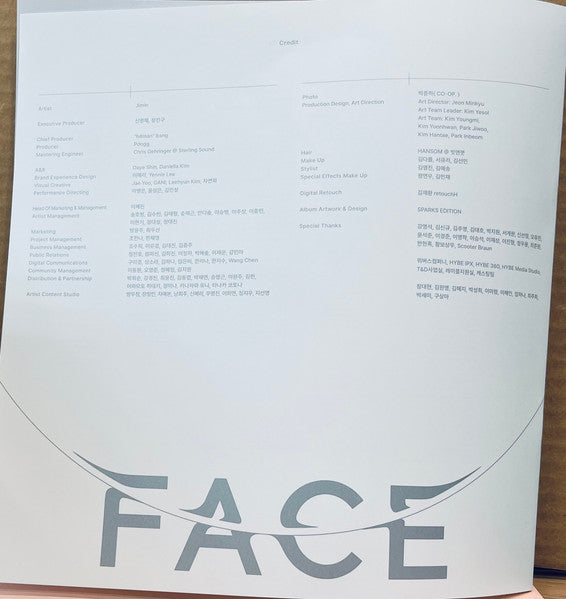 Jimin (2) - Face (VINYL) | Mint (M) Near Mint (NM)-