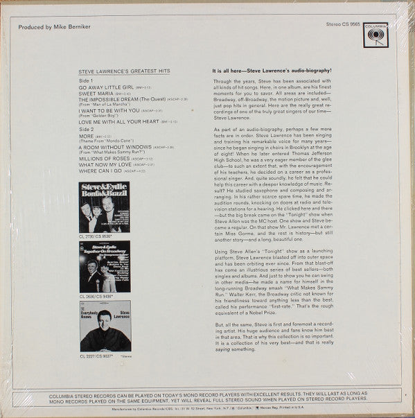 Steve Lawrence's Greatest Hits | Mint (M) Near Mint (NM)-