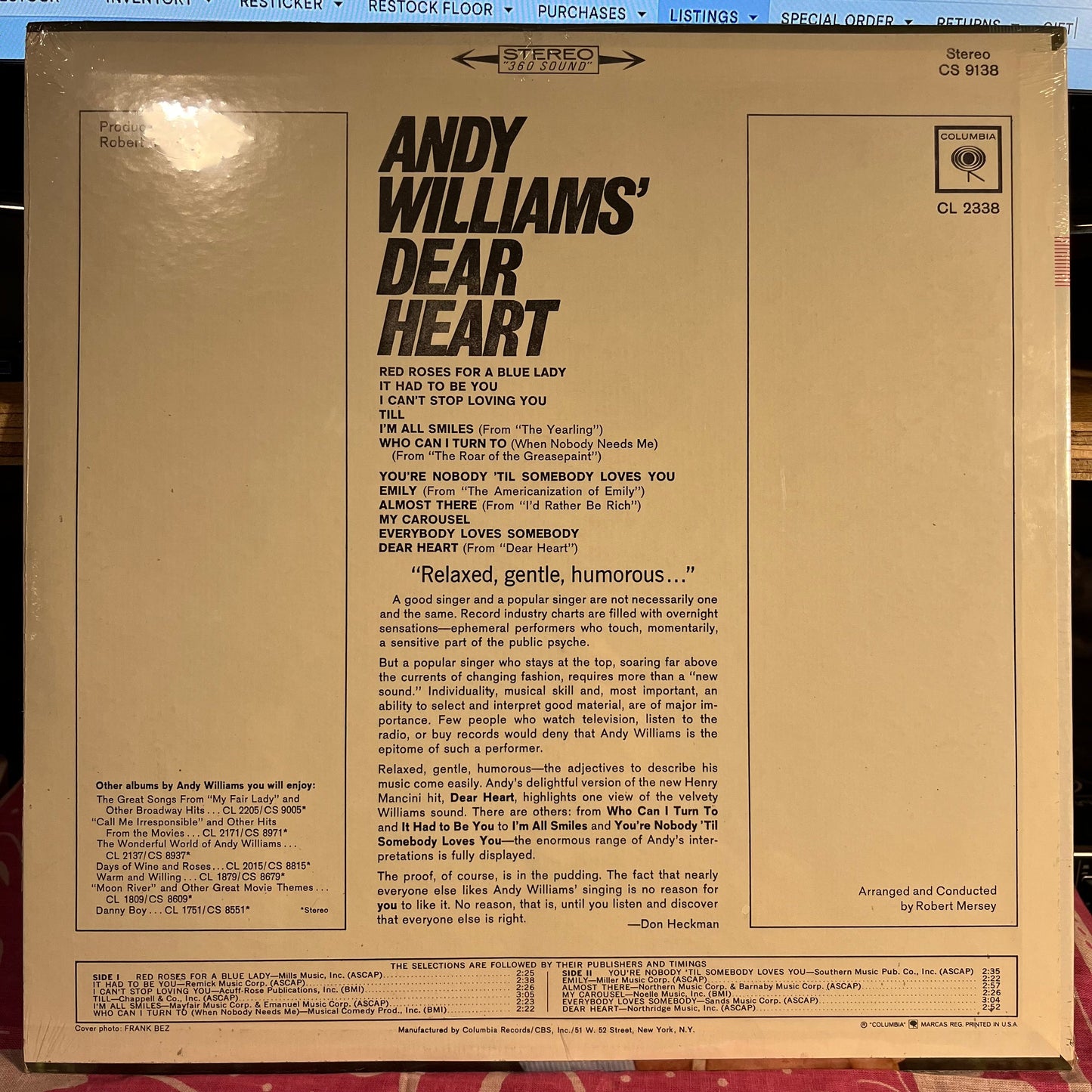 Andy Williams - Andy Williams' Dear Heart | Mint (M) Near Mint (NM)-