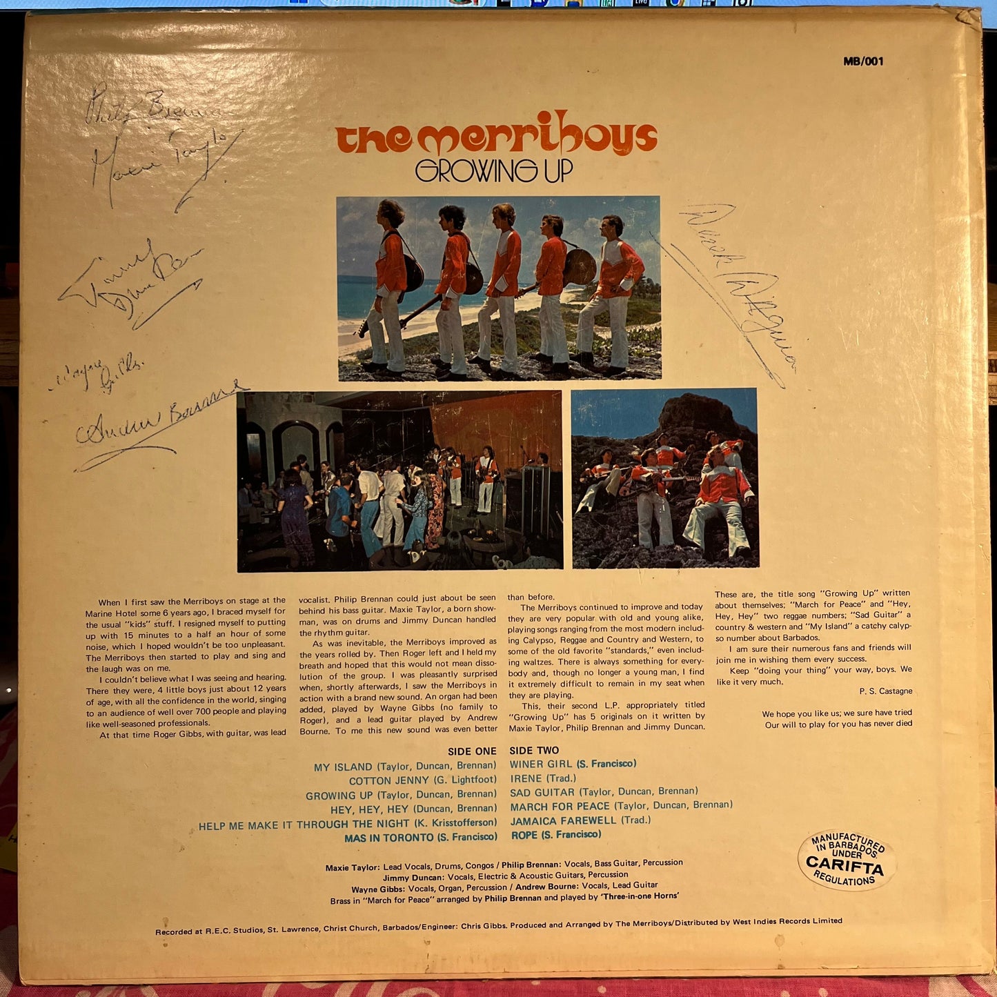 The Merriboys - Growing Up *SIGNED* | Excellent (EX) Very Good Plus (VG+)--