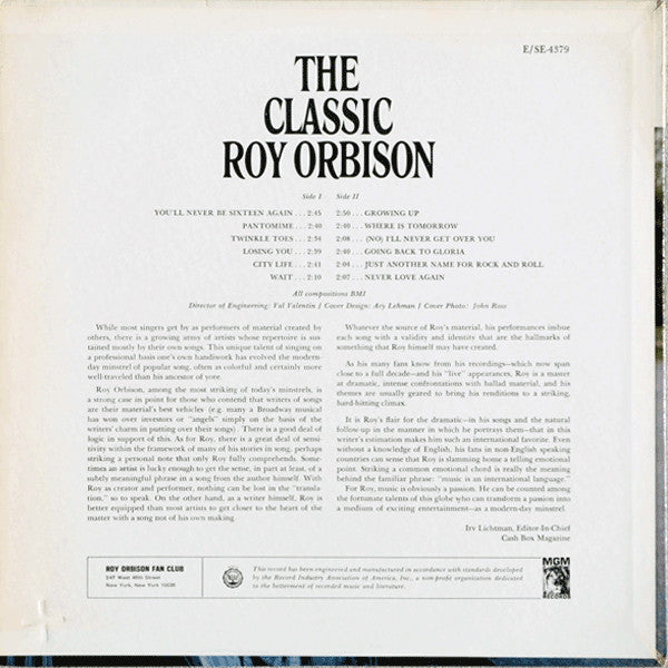 Roy Orbison - The Classic Roy Orbison *MGM* | Near Mint (NM) Excellent (EX)-