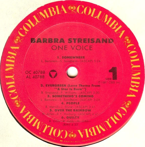 Barbra Streisand - One Voice (VINYL) | Near Mint (NM or M-) Excellent+ (EX+)--