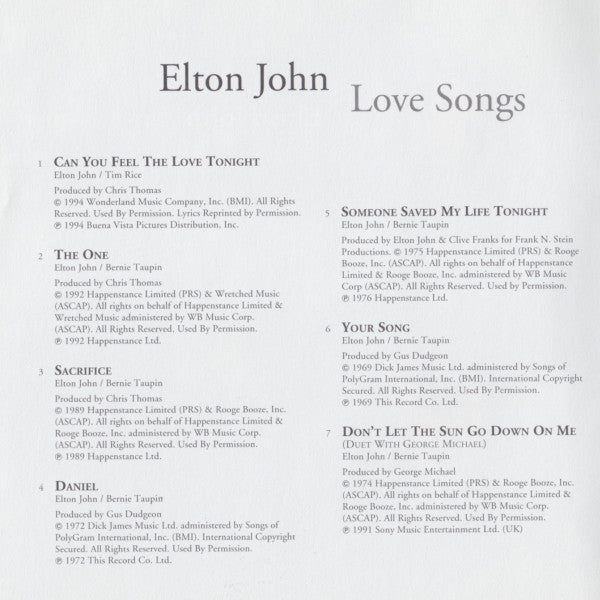 Elton John - Love Songs (CD) | Near Mint (NM) Near Mint (NM)--