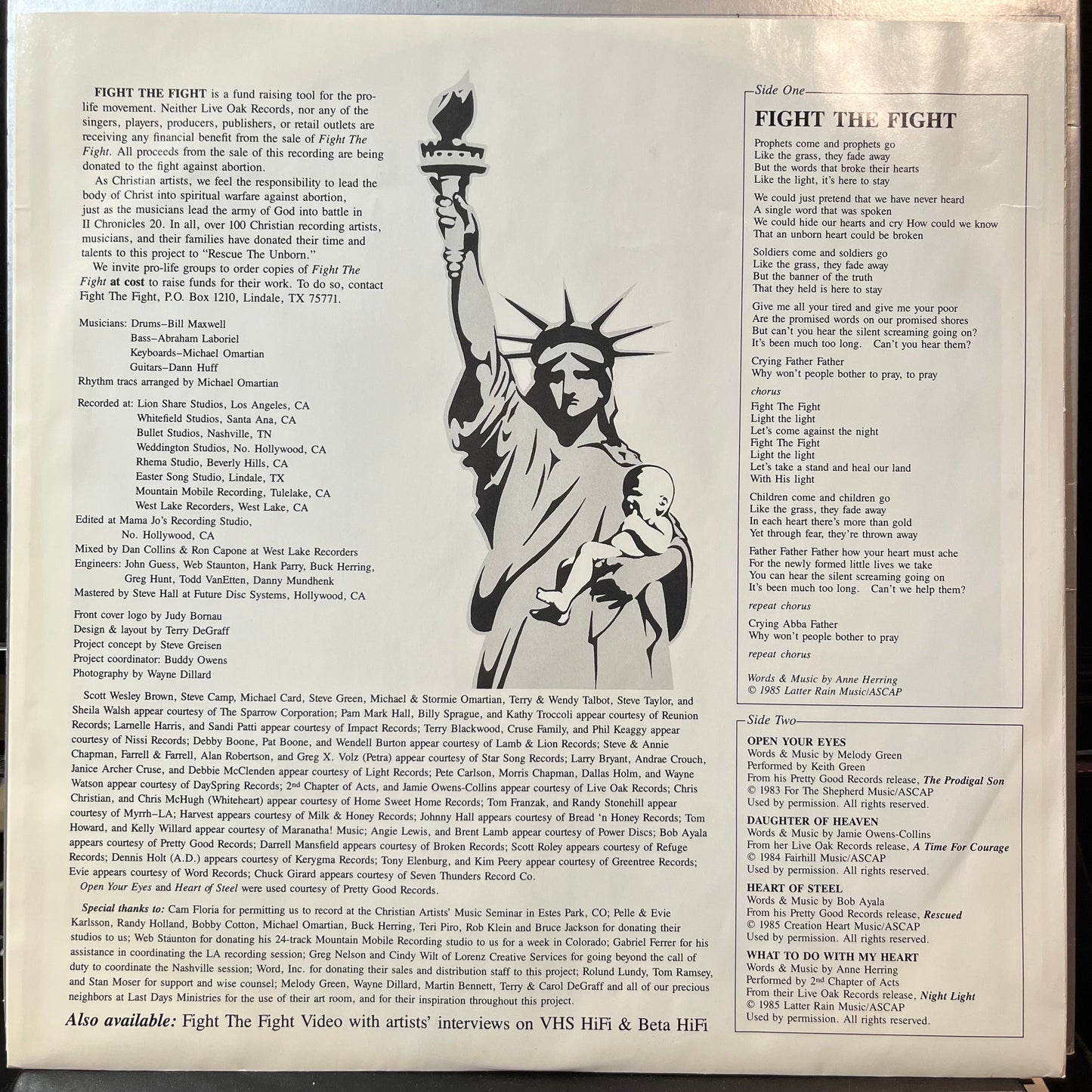 Various - Fight The Fight (Rescue The Unborn)(VINYL LP LIVE OAK SPCN 7-01-600435-X 1985) | USED Near Mint (NM or M-) Excellent+ (EX+)--