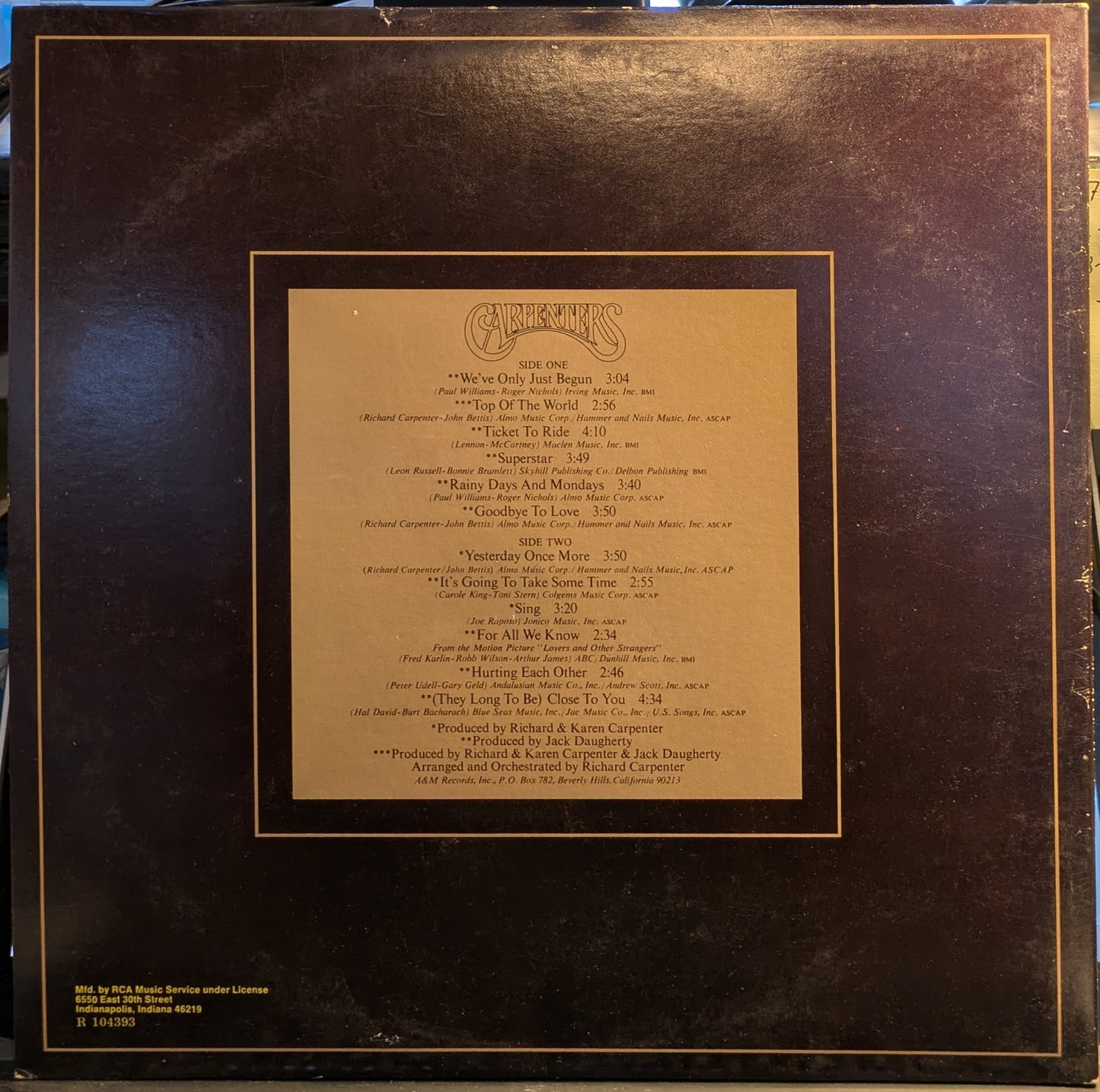 Carpenters - The Singles 1969-1973 (VINYL) | Near Mint (NM) Excellent (EX)-