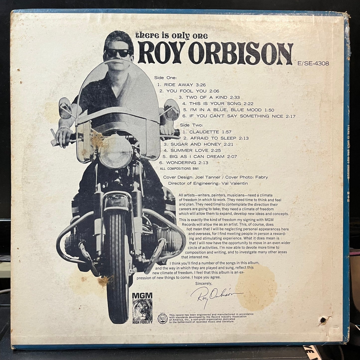 Roy Orbison - There Is Only One Roy Orbison (VINYL LP MGM E 4308 1965) | Near Mint (NM or M-) Very Good Plus (VG+)--
