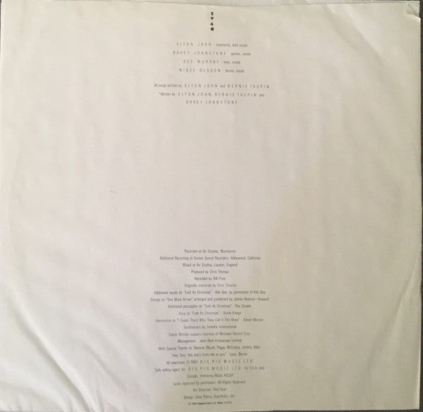 Elton John - Too Low For Zero *CLUB - P* | Near Mint (NM) Excellent (EX)-
