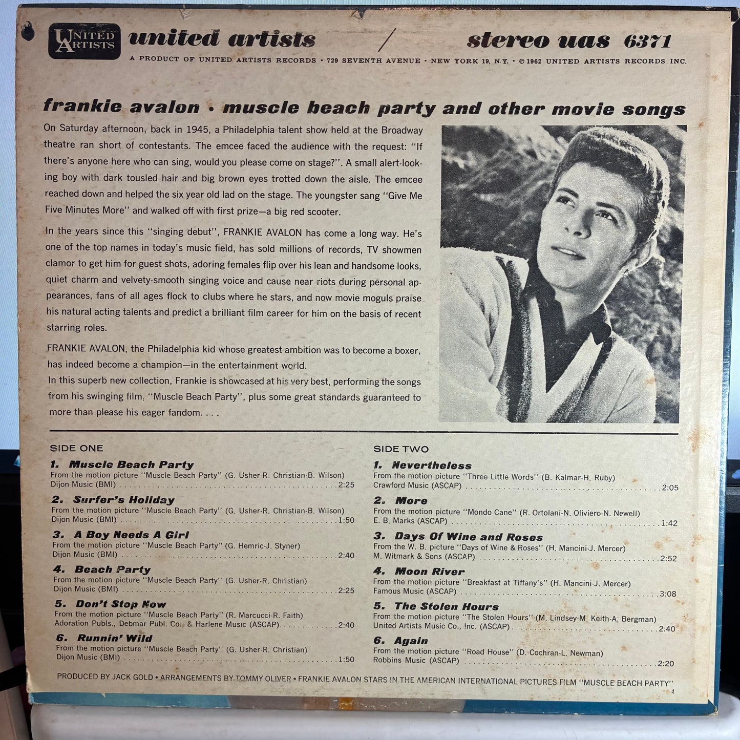 Frankie Avalon - Muscle Beach Party And Other Motion Picture Songs (VINYL) | Very Good (VG) Very Good Plus (VG+)--