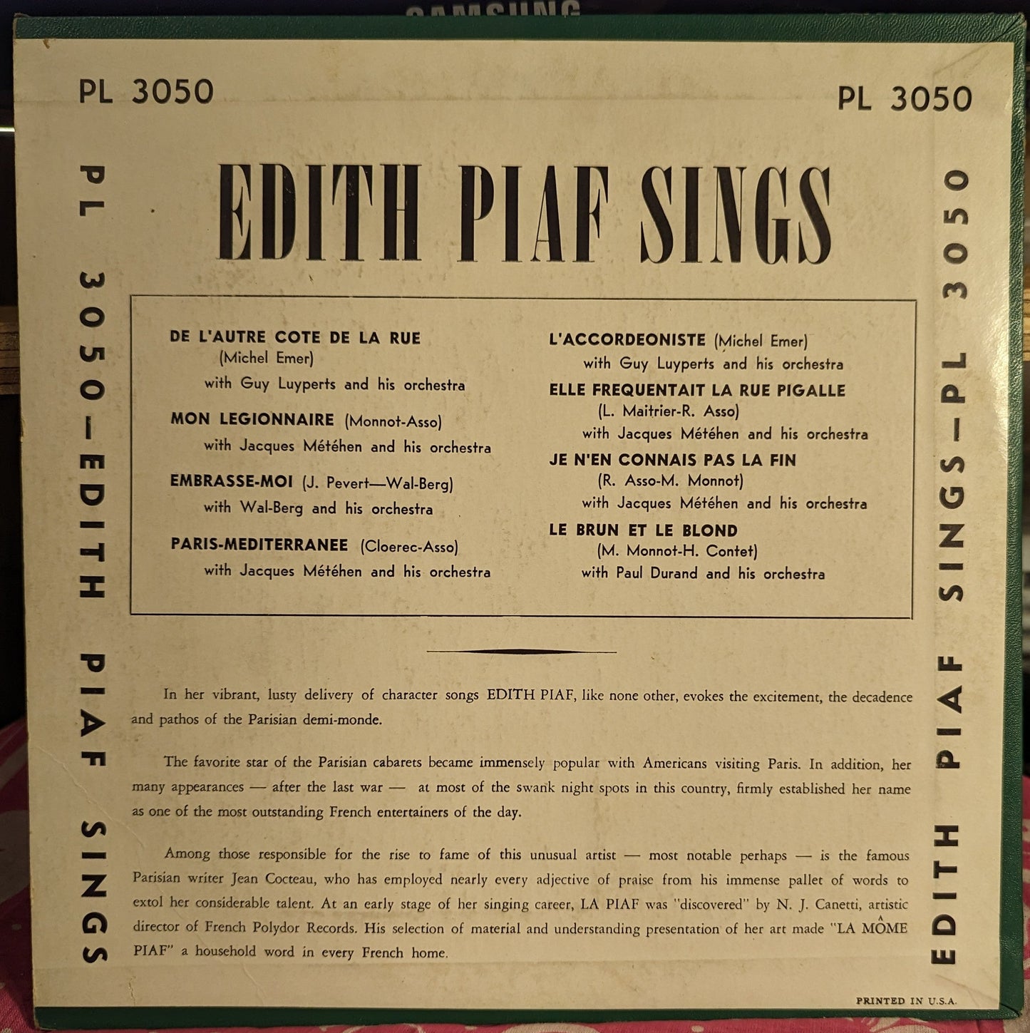 Edith Piaf - Edith Piaf Sings | Very Good (VG) Excellent (EX)--