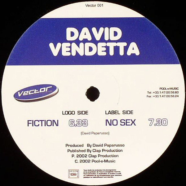 David Vendetta - Fiction / No Sex (12" VINYL) | Near Mint (NM) Generic-