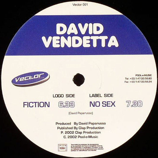 David Vendetta - Fiction / No Sex (12" VINYL) | Near Mint (NM) Generic-
