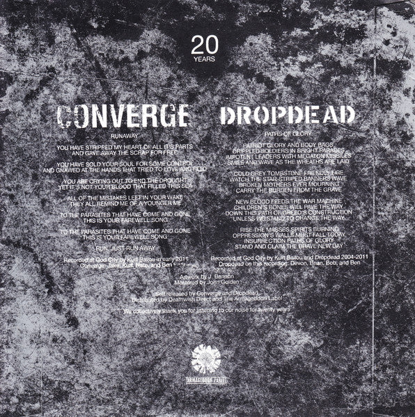 Converge / Dropdead (7" COLOR BONG' VINYL) *ORANGE/GREY* | Mint (M) Mint (M)-