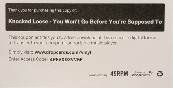 Knocked Loose - You Won't Go Before You're Supposed To (VINYL) | Mint (M) Mint (M)-