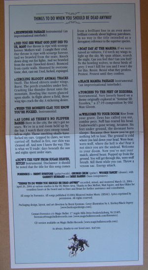 Forensics (2) - Things To Do When You Should Be Dead Anyway (CLEAR VINYL) | Near Mint (NM or M-)--