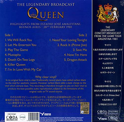 Queen - Playing The Game Argentina 1981 (Limited Edition, Clear Vinyl) [Import] | Mint (M) Mint (M)-