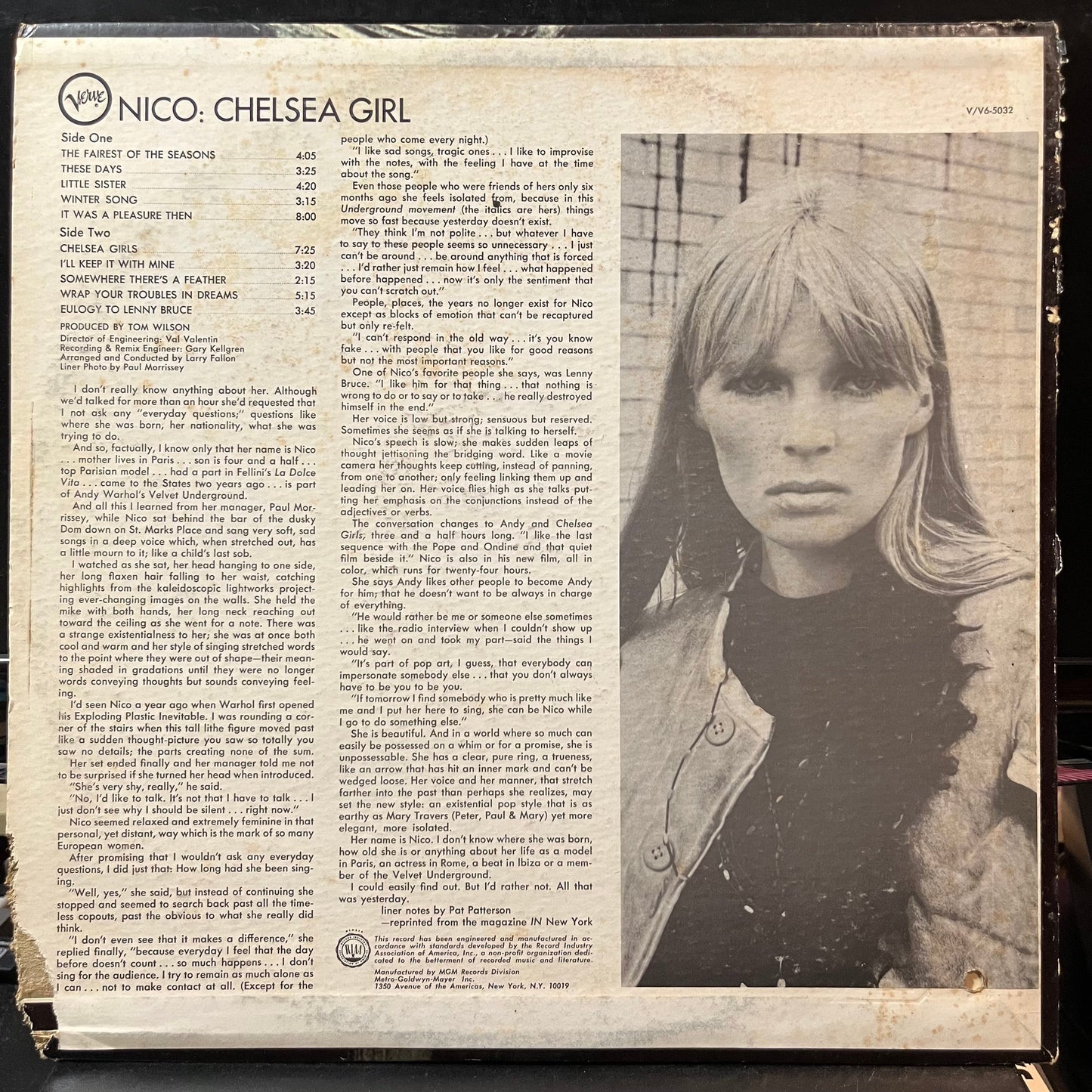 Nico - Chelsea Girl (VINYL LP VERVE V-5032 1967) | USED Near Mint- (NM-) Very Good (VG)-
