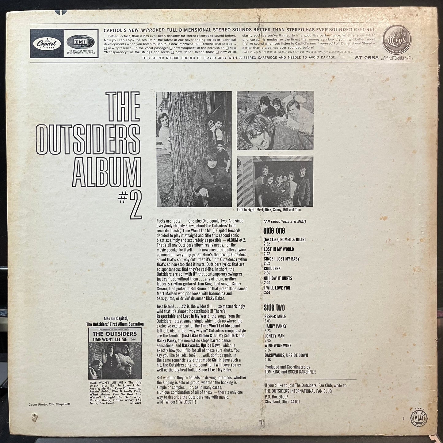 The Outsiders - The Outsiders Album #2 (VINYL LP CAPITOL ST-2568 1966) | Near Mint (NM or M-) Very Good Plus (VG+)--