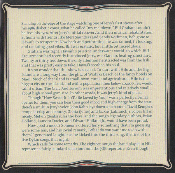The Jerry Garcia Band - GarciaLive Volume 10 (May 20th, 1990 Hilo Civic Auditorium)(CD) | Mint (M)-