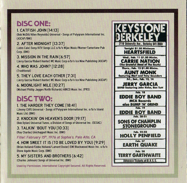 The Jerry Garcia Band - Garcia Live Volume 21 (February 13th, 1976 Keystone, Berkeley CA) *CD* | Mint (M) Mint (M)-