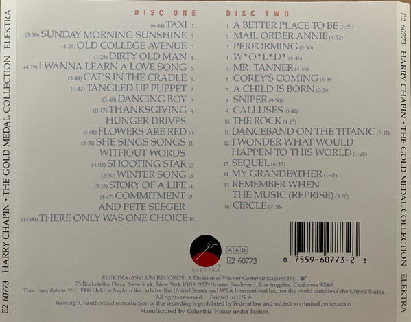 Harry Chapin - The Gold Medal Collection (2xCD) | Excellent+ (EX+) Excellent+ (EX+)--
