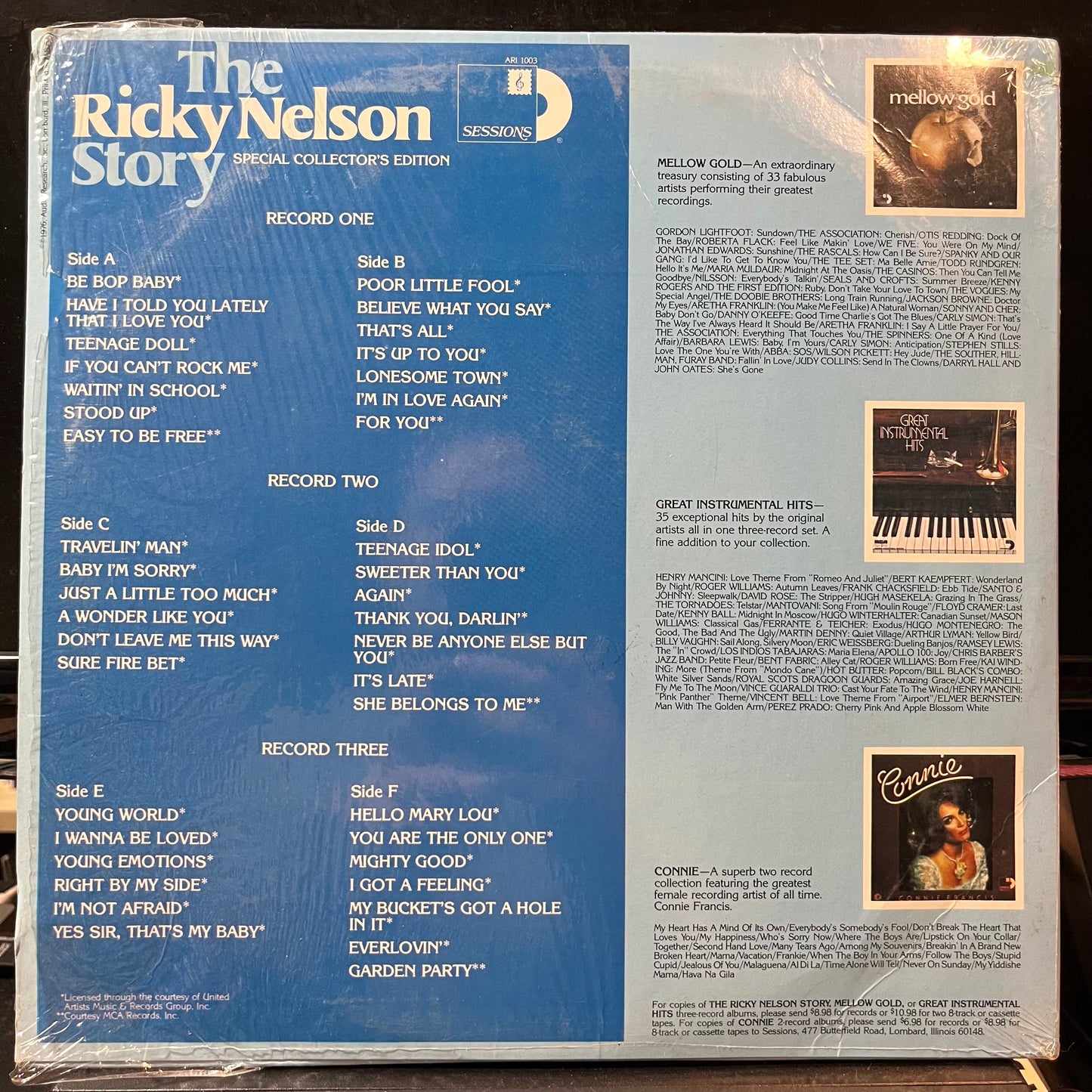 Ricky Nelson - The Ricky Nelson Story (VINYL 3xLP SESSIONS ARI 1003 1976) | Excellent+ (EX+) Near Mint (NM)--