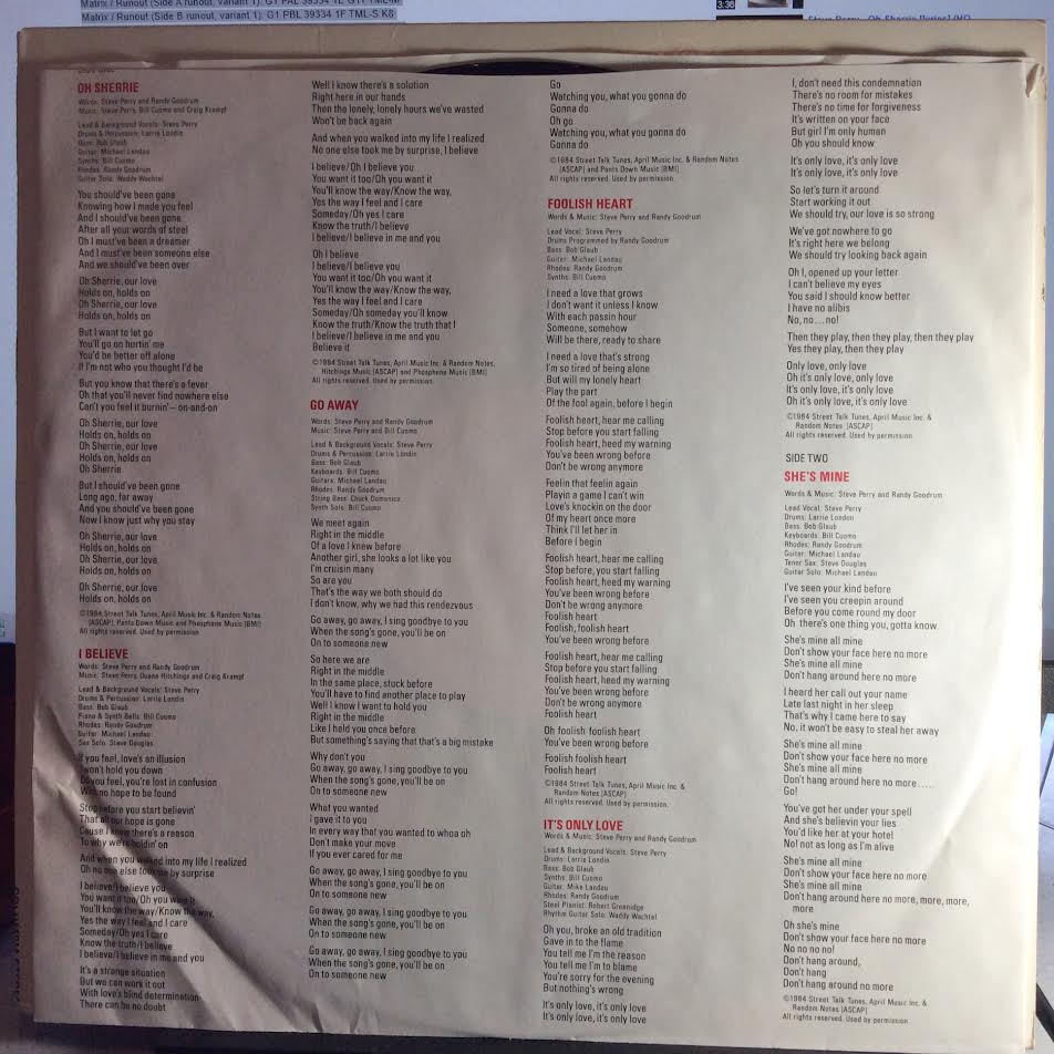 Steve Perry - Street Talk (VINYL LP Columbia ‎– FC 39334 | USED Excellent+ (EX+) Excellent+ (EX+)--