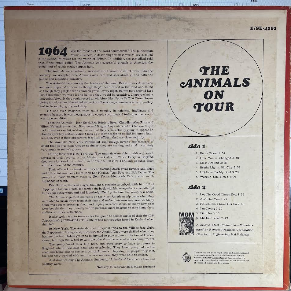 The Animals - The Animals On Tour (VINYL) | Excellent+ (EX+) Excellent (EX)--