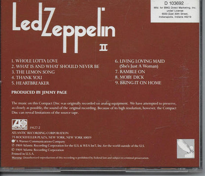Led Zeppelin - Led Zeppelin II (cd) | Excellent+ (EX+) Near Mint (NM)--