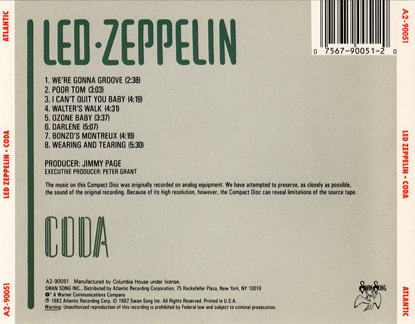 Led Zeppelin - Coda (CD) | Excellent+ (EX+) Excellent+ (EX+)--