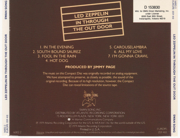 Led Zeppelin - In Through The Out Door (cd) | Excellent (EX) Near Mint (NM)--
