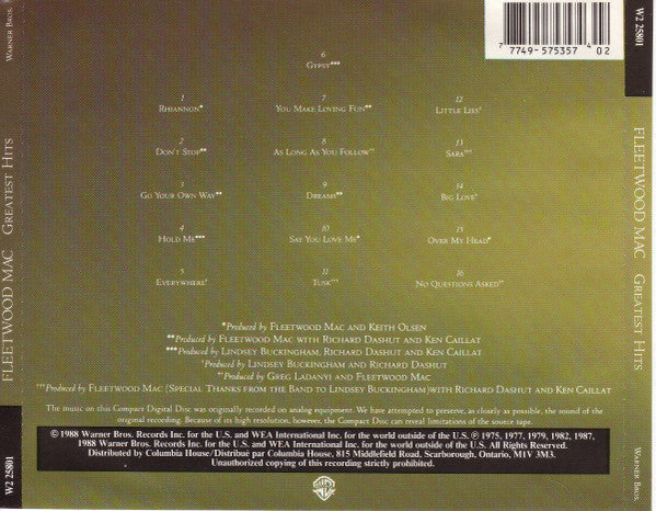 Fleetwood Mac - Greatest Hits (CD CANADA) | Excellent (EX)--