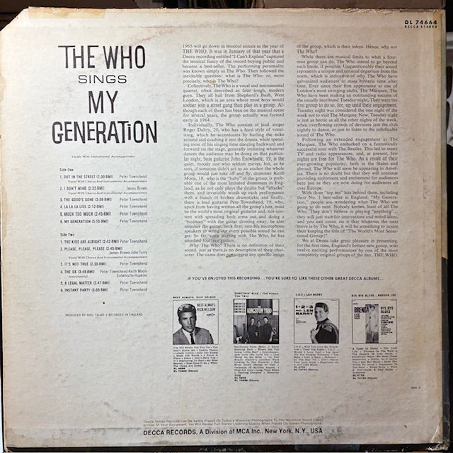 The Who - Sings My Generation (VINYL) | Excellent (EX) Very Good Plus (VG+)-