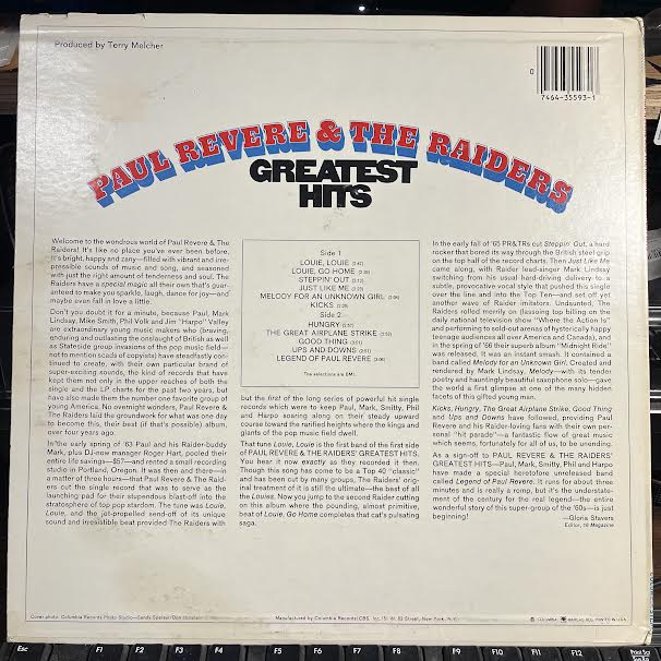 Paul Revere & The Raiders - Greatest Hits (VINYL) | Near Mint (NM) Excellent (EX)-