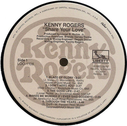 Kenny Rogers - Share Your Love (VINYL) | Near Mint- (NM-) Near Mint (NM)-