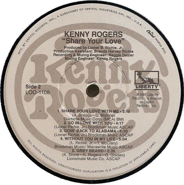 Kenny Rogers - Share Your Love (VINYL) | Near Mint- (NM-) Near Mint (NM)-