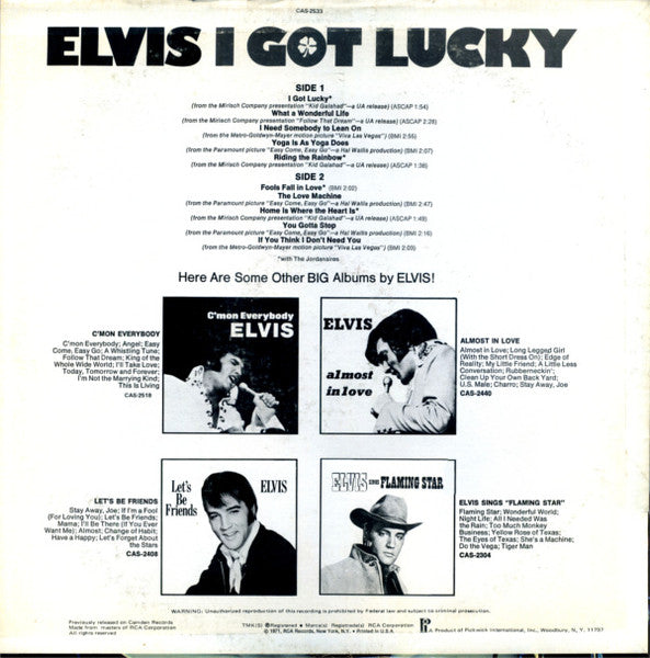 Elvis Presley - I Got Lucky (VINYL) | Near Mint (NM) Excellent (EX)-