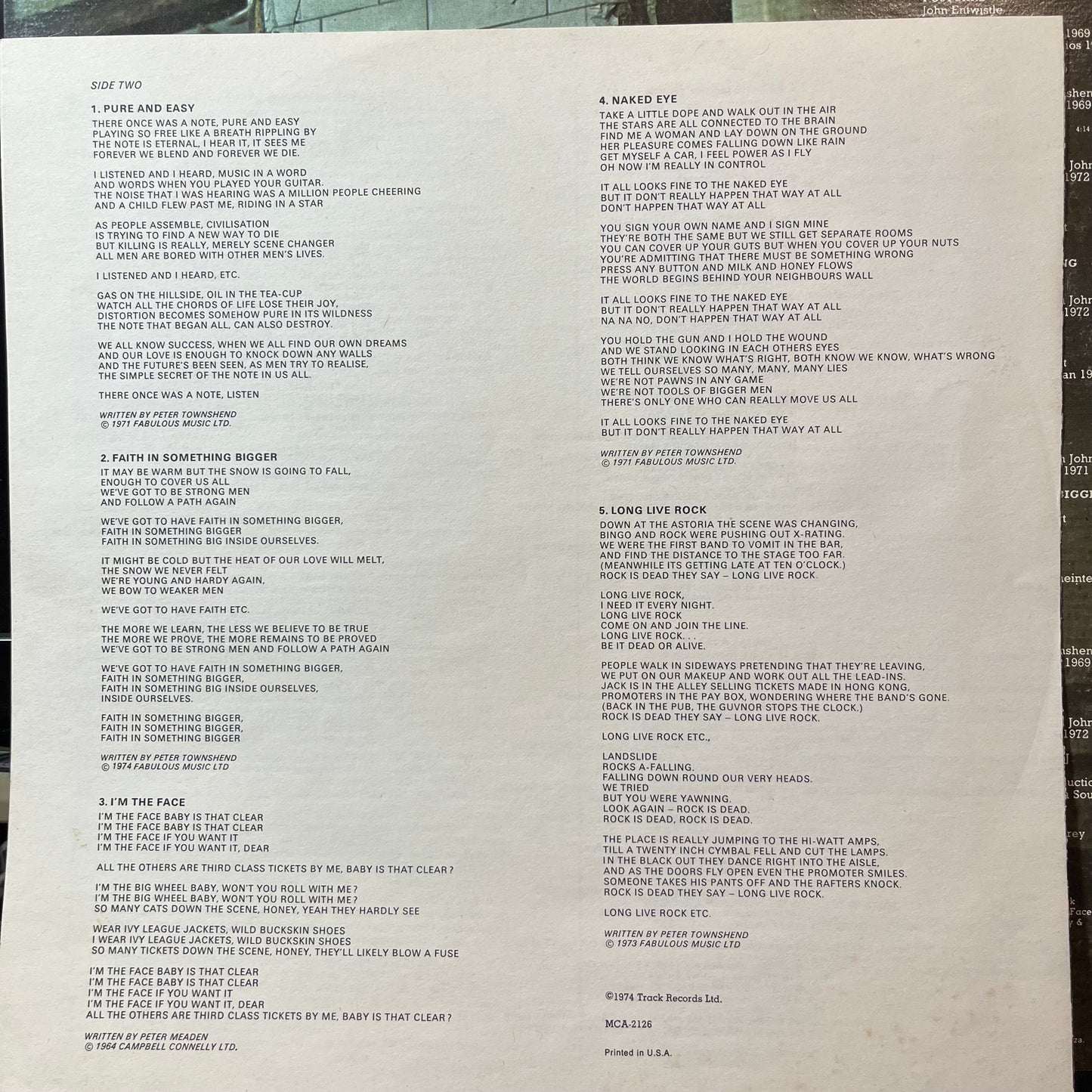 The Who - Odds & Sods (VINYL LP MCA MCA-2126 1974) | USED Near Mint (NM or M-) Excellent (EX)--