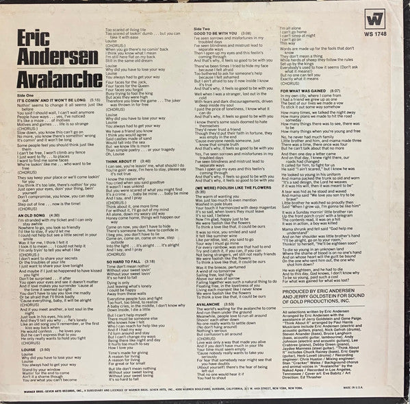 Eric Andersen (2) - Avalanche *TERRE HAUTE* | Near Mint (NM) Excellent (EX)-