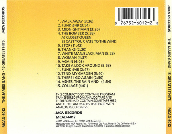 James Gang - 15 Greatest Hits (CD) | Near Mint (NM) Excellent (EX)--