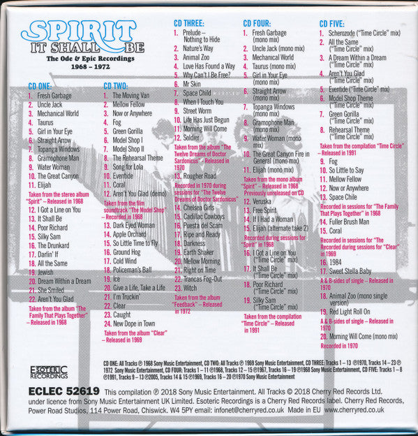 Spirit (8) - It Shall Be: The Ode & Epic Recordings 1968-1972 *5XCD BOX* | Excellent (EX) Near Mint (NM)--