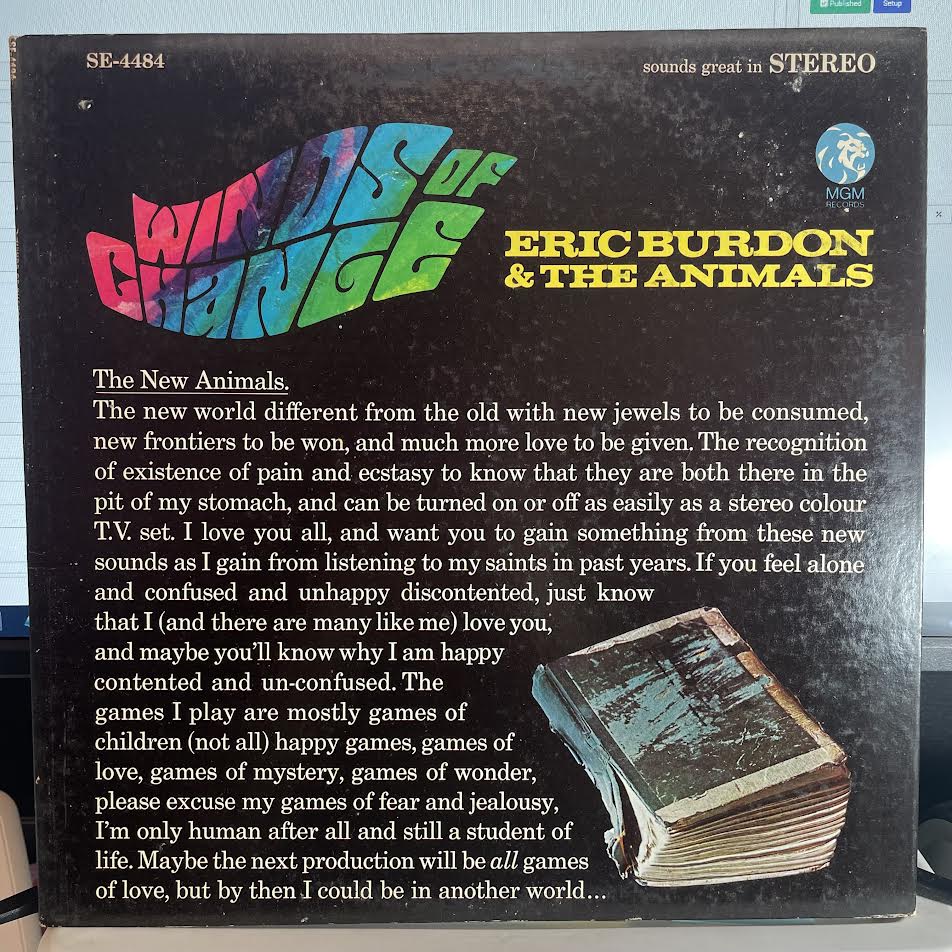 Eric Burdon & The Animals - Winds Of Change (VINYL) | Excellent+ (EX+) Excellent+ (EX+)--