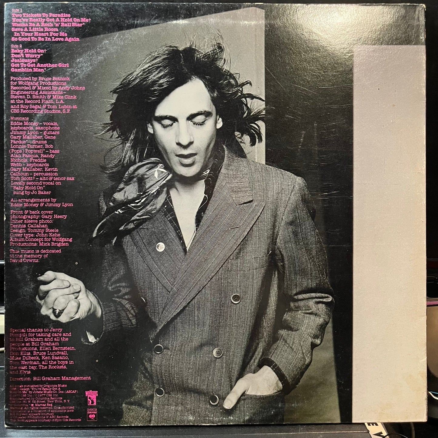 Eddie Money - Eddie Money (VINYL LP WOLFGANG PC 34909 1977) | Near Mint (NM or M-) Very Good Plus Plus (VG++)--