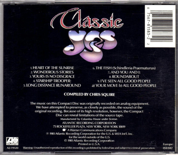 Yes - Classic Yes (CD) | Near Mint (NM) Excellent (EX)-