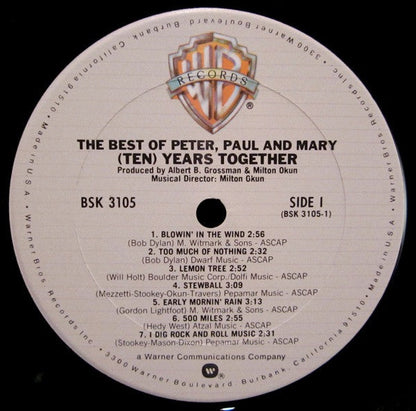 Peter, Paul & Mary - The Best Of Peter, Paul And Mary (Ten) Years Together (VINYL) | Near Mint (NM) Excellent+ (EX+)-