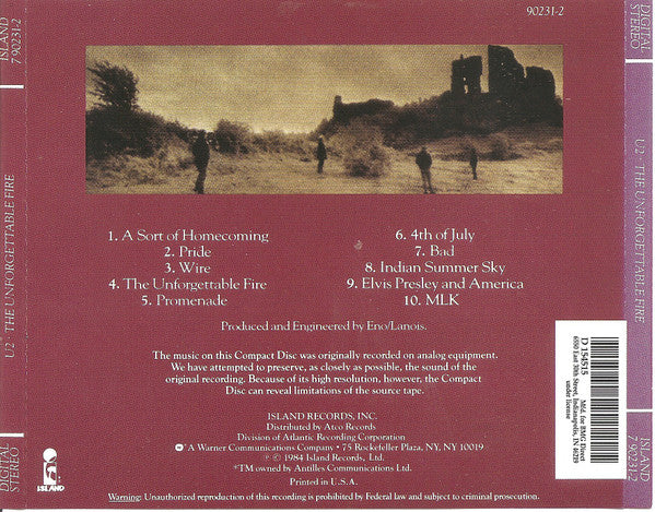U2 - The Unforgettable Fire (CD) | Near Mint (NM) Near Mint (NM)--