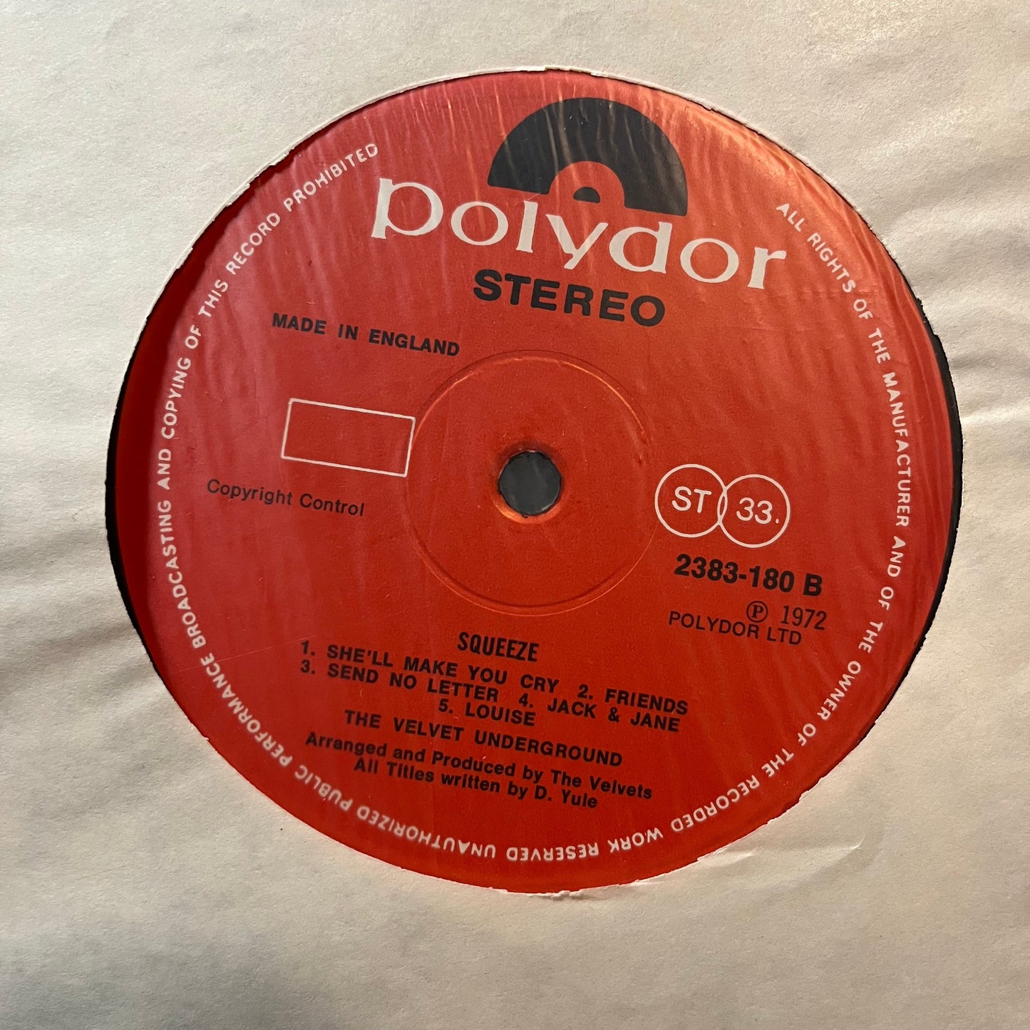 The Velvet Underground - Squeeze (IMPORT VINYL LP POLYDOR 2383 180 1973) | Near Mint (NM or M-) Excellent (EX)-