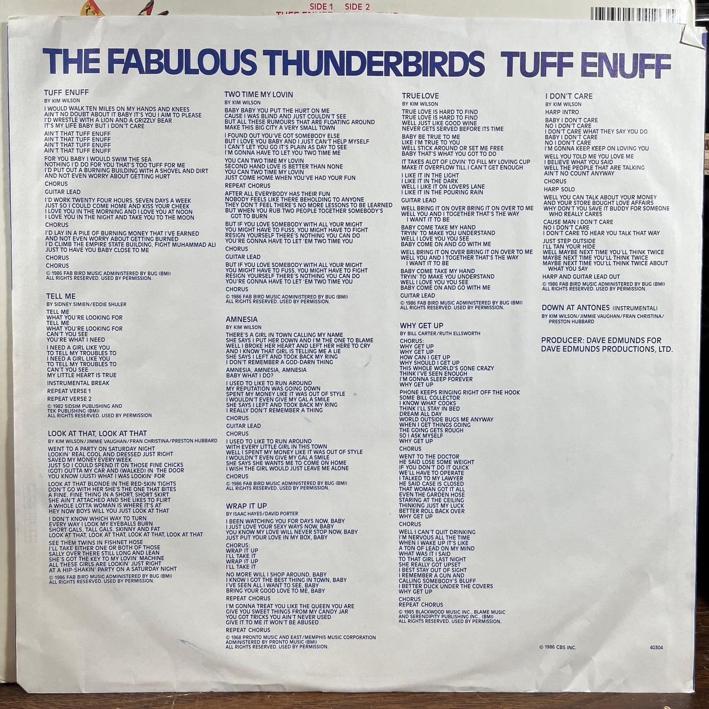 The Fabulous Thunderbirds - Tuff Enuff (VINYL) | Near Mint (NM) Near Mint- (NM-)-