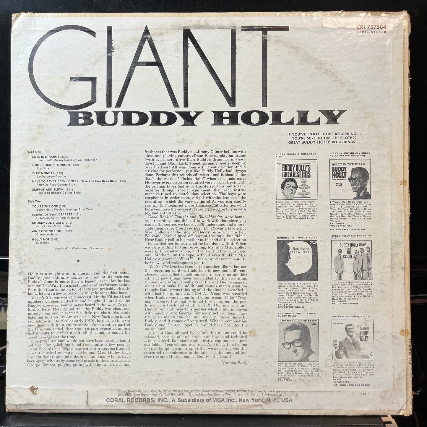 Buddy Holly - Giant (VINYL LP CORAL CRL 757504 1969) | USED--