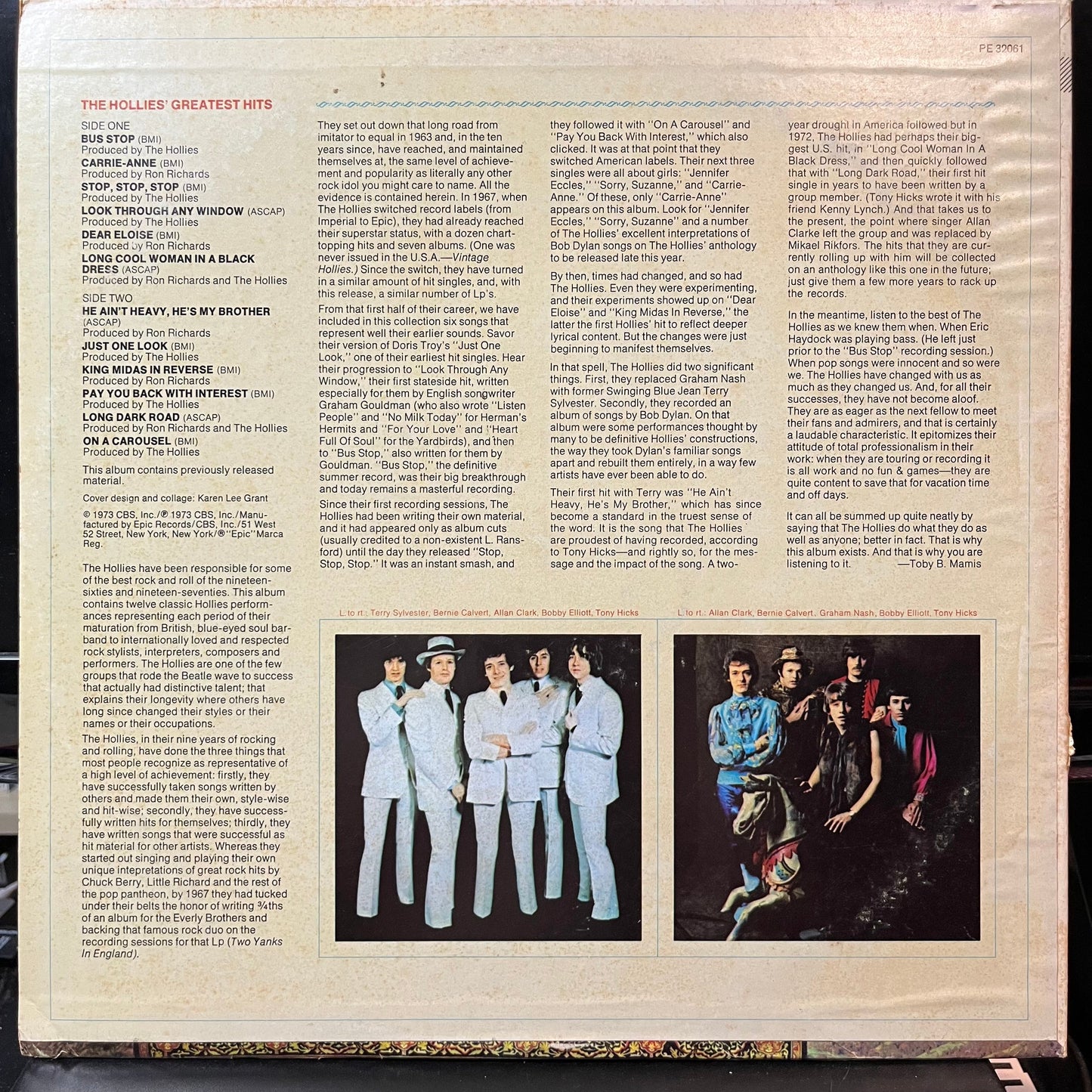 The Hollies - The Hollies' Greatest Hits (VINYL LP EPIC PE 32061) | USED Near Mint (NM or M-) Very Good Plus (VG+)--